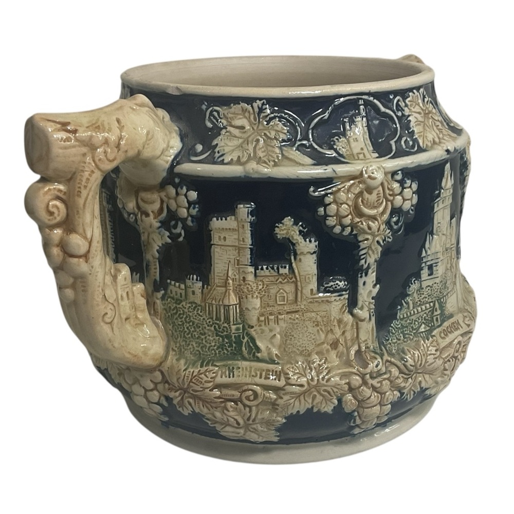 Wick-Werke Germany Stoneware Stein Bowl Castle Scene Grapevine Relief No Lid - Picture 3 of 10